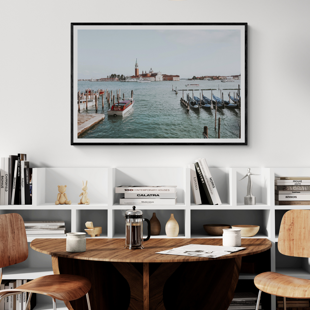Venetian Waterscape Venice Italian art print framed print styled in a room view 2
