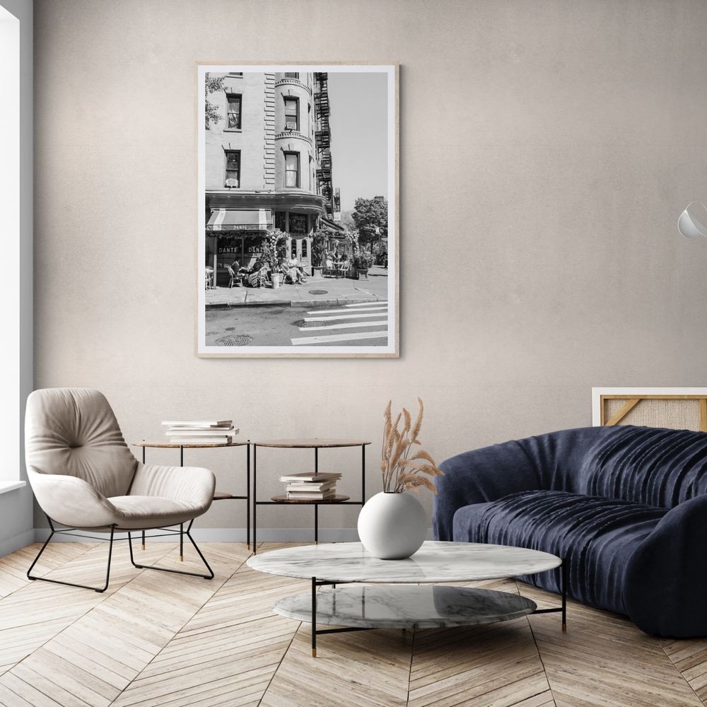 Sunny Soiree New York NYC Black & White wall art framed print styled in a room view 3