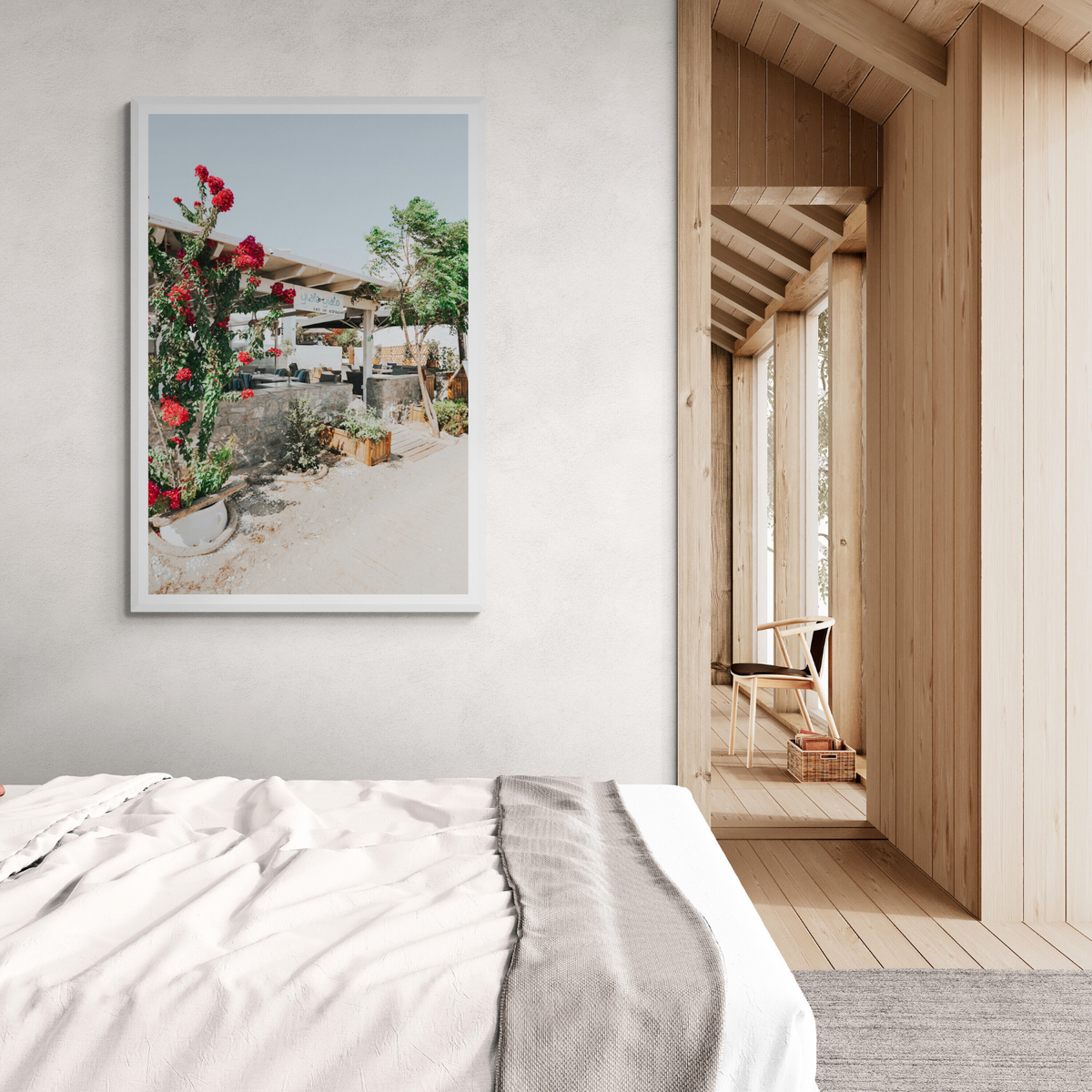 Yialo Yialo Mykonos Greek island coastal wall art framed print styled in a room view 2