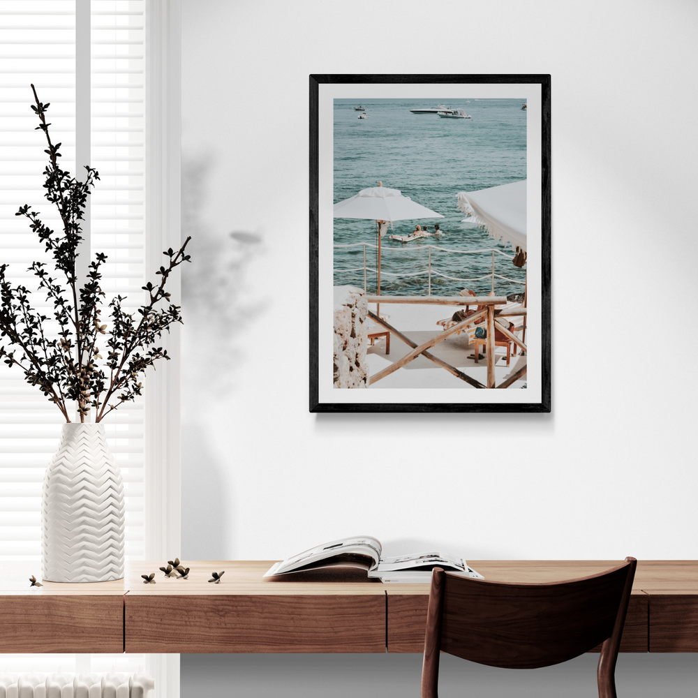 Hideaway Tuscany coastal Mediterranean wall art framed print styled in a room view 2