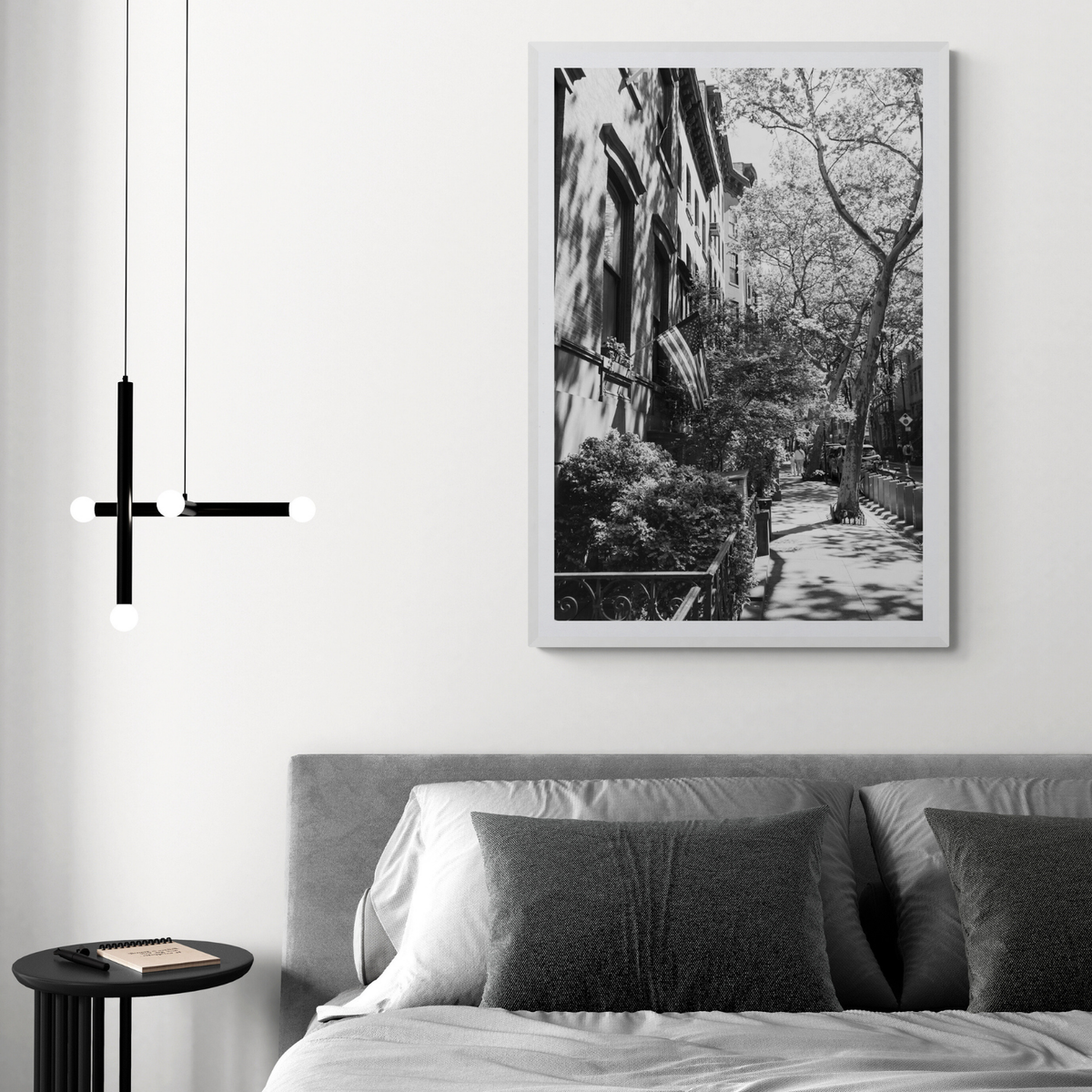 Urban Patriotism New York NYC Black & White wall art framed print styled in a room view 3