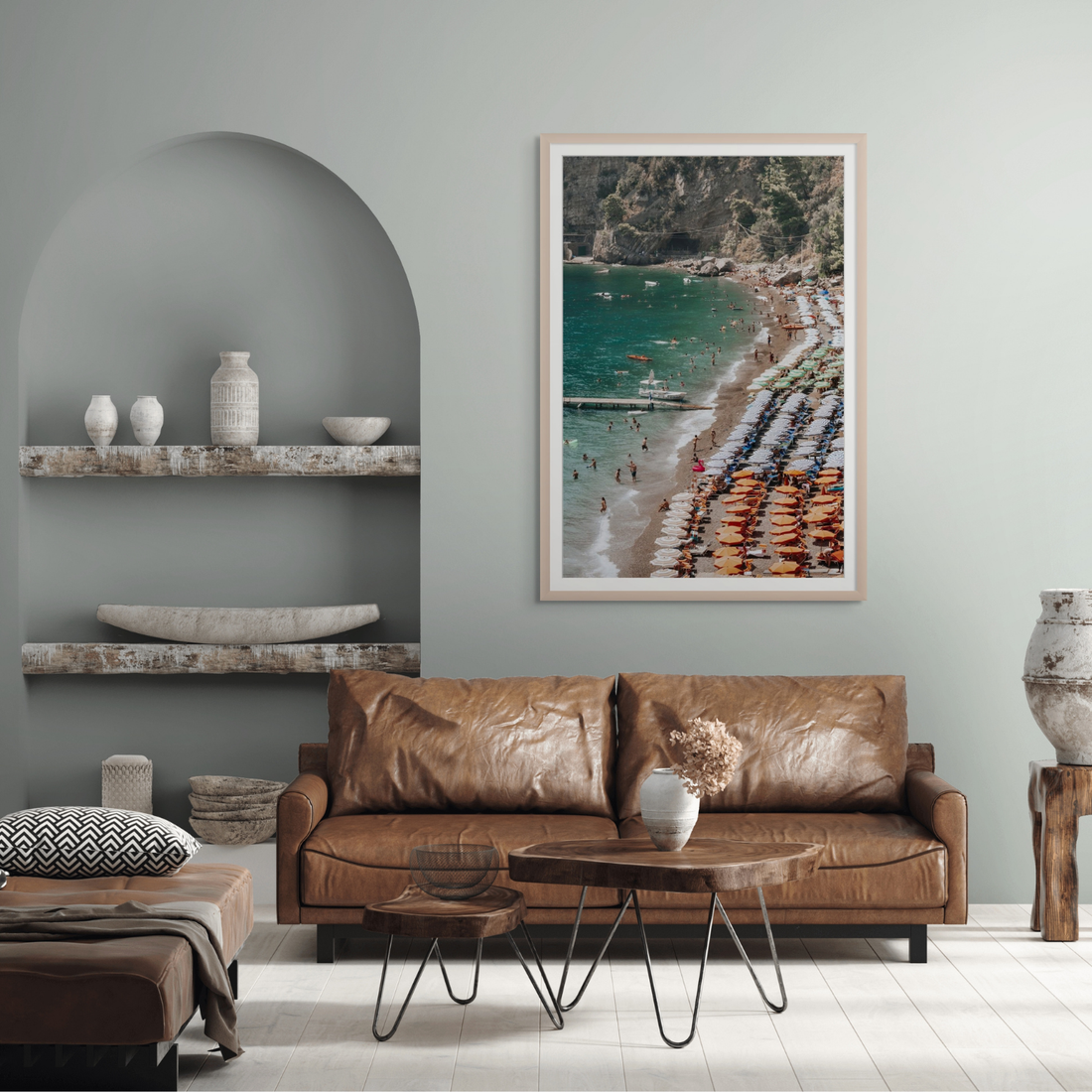 Ocean's Playground Positano decor wall art framed print styled in a room view 2