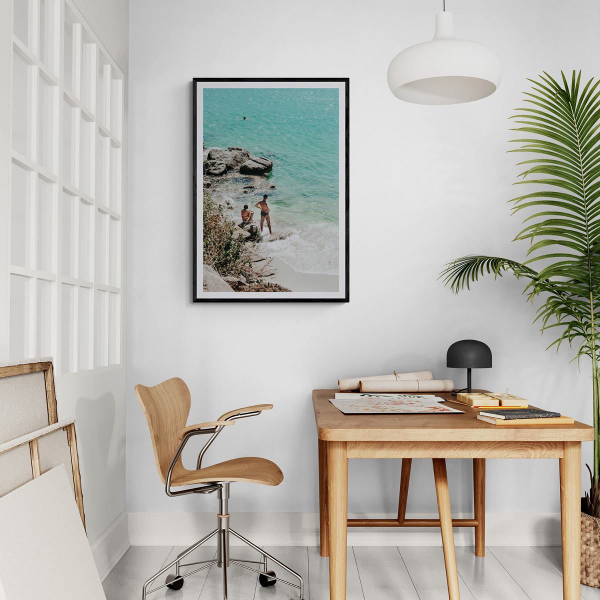 Scene Stealers Mykonos Greek island wall art framed print styled in a room view 3