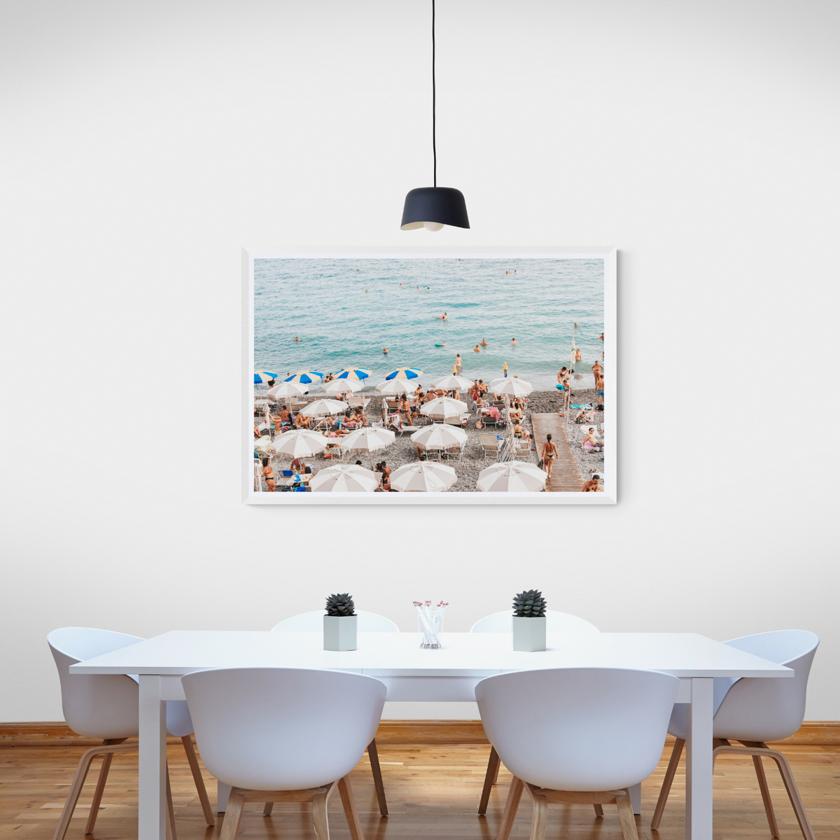 Dreamscape Amalfi Italian beach wall art framed print styled in a room view 3