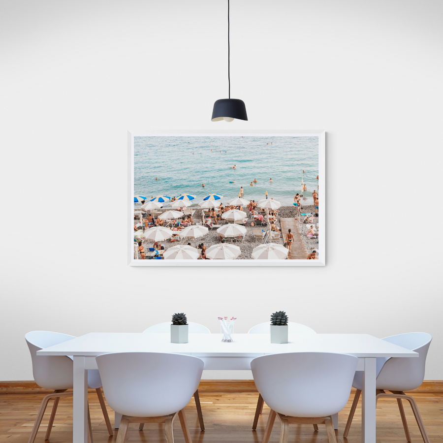 Dreamscape Amalfi Italian beach wall art framed print styled in a room view 3
