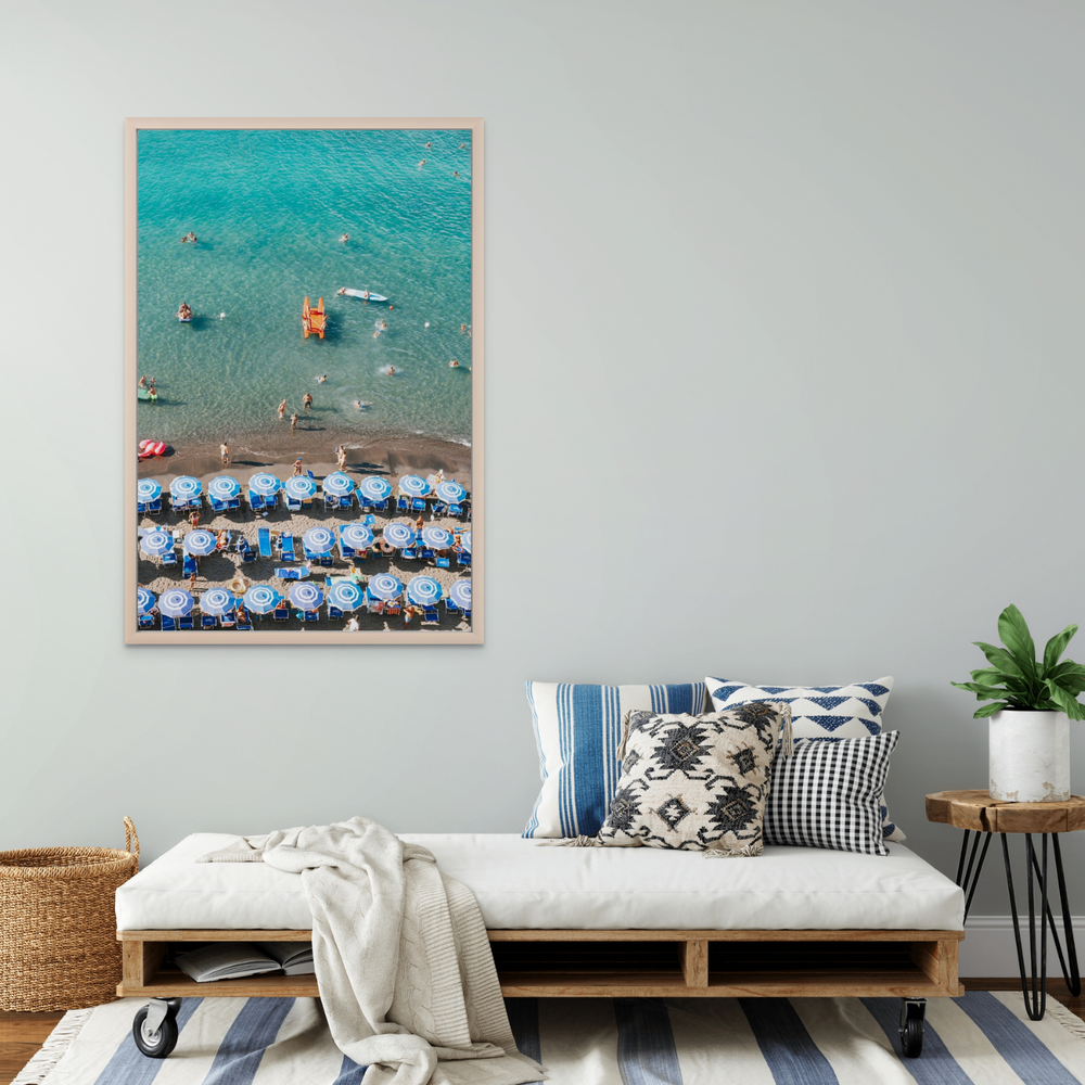 Aquamarine Oasis Sorrento Italian coastal wall art framed print styled in a room view 2