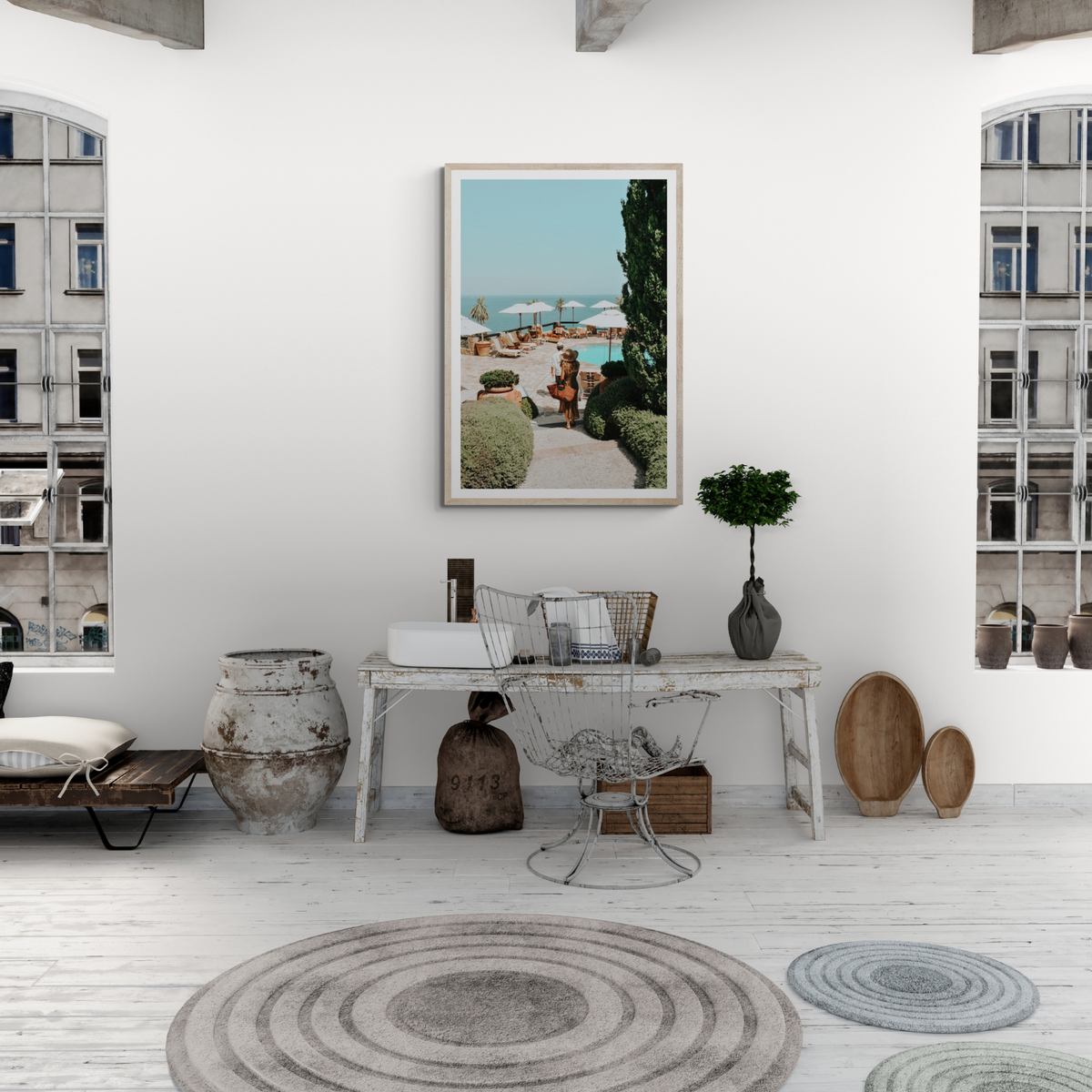 The World Is Your Catwalk Tuscany coastal wall art framed print styled in a room