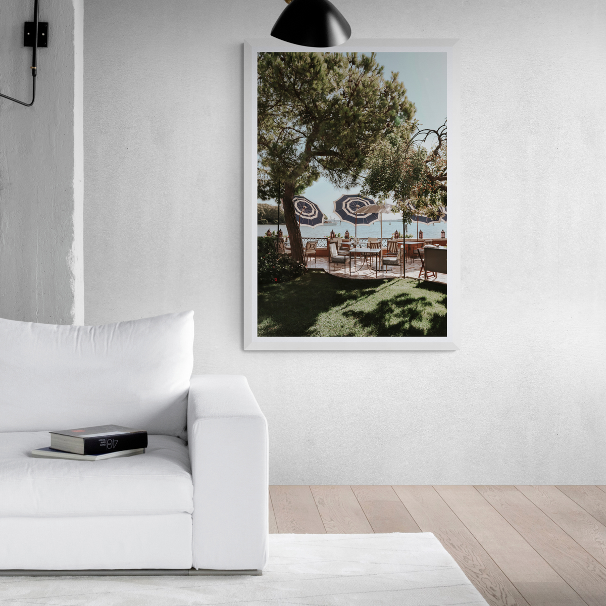 Tranquil Gardens Venice Italian wall art framed print styled in a room view 3
