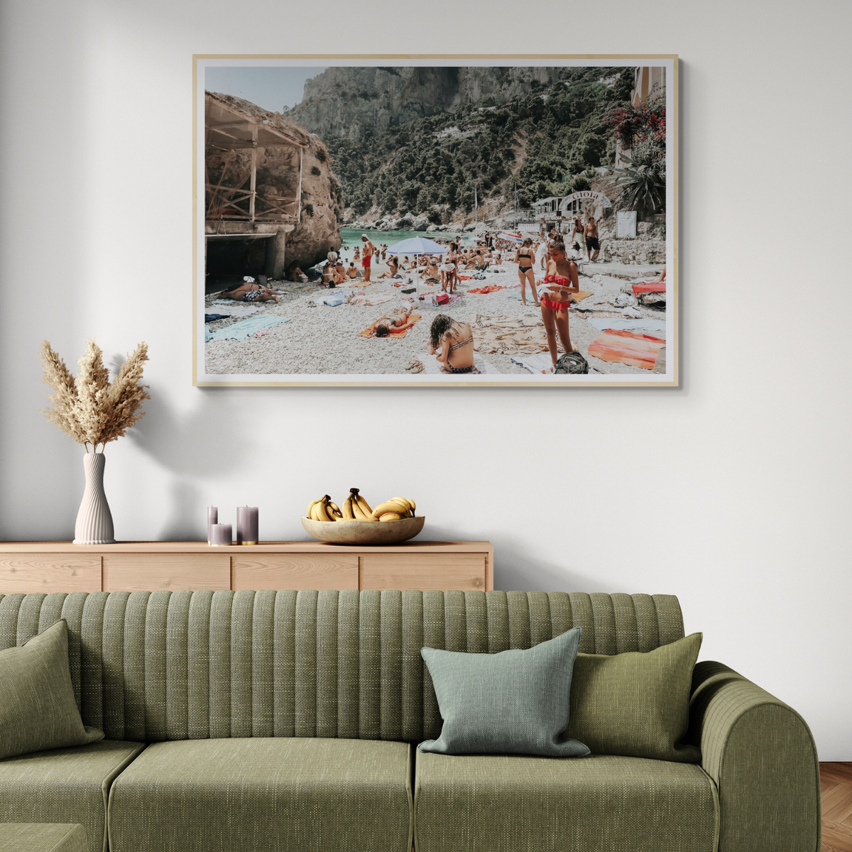 Spiaggia Da Gioia Capri beach coastal wall art framed print styled in a room