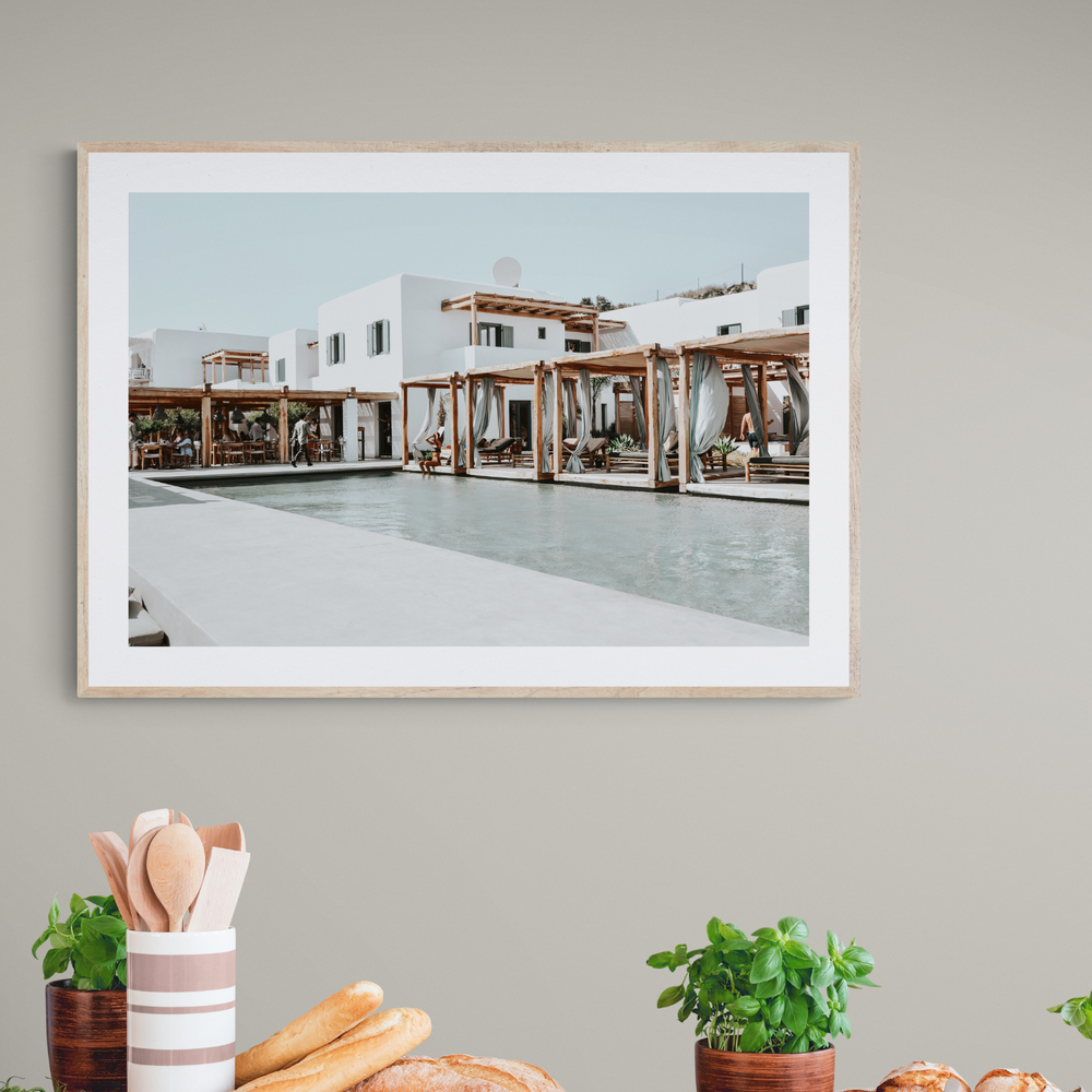 Polytelís Mykonos Greek island wall art framed print styled in a room view 3