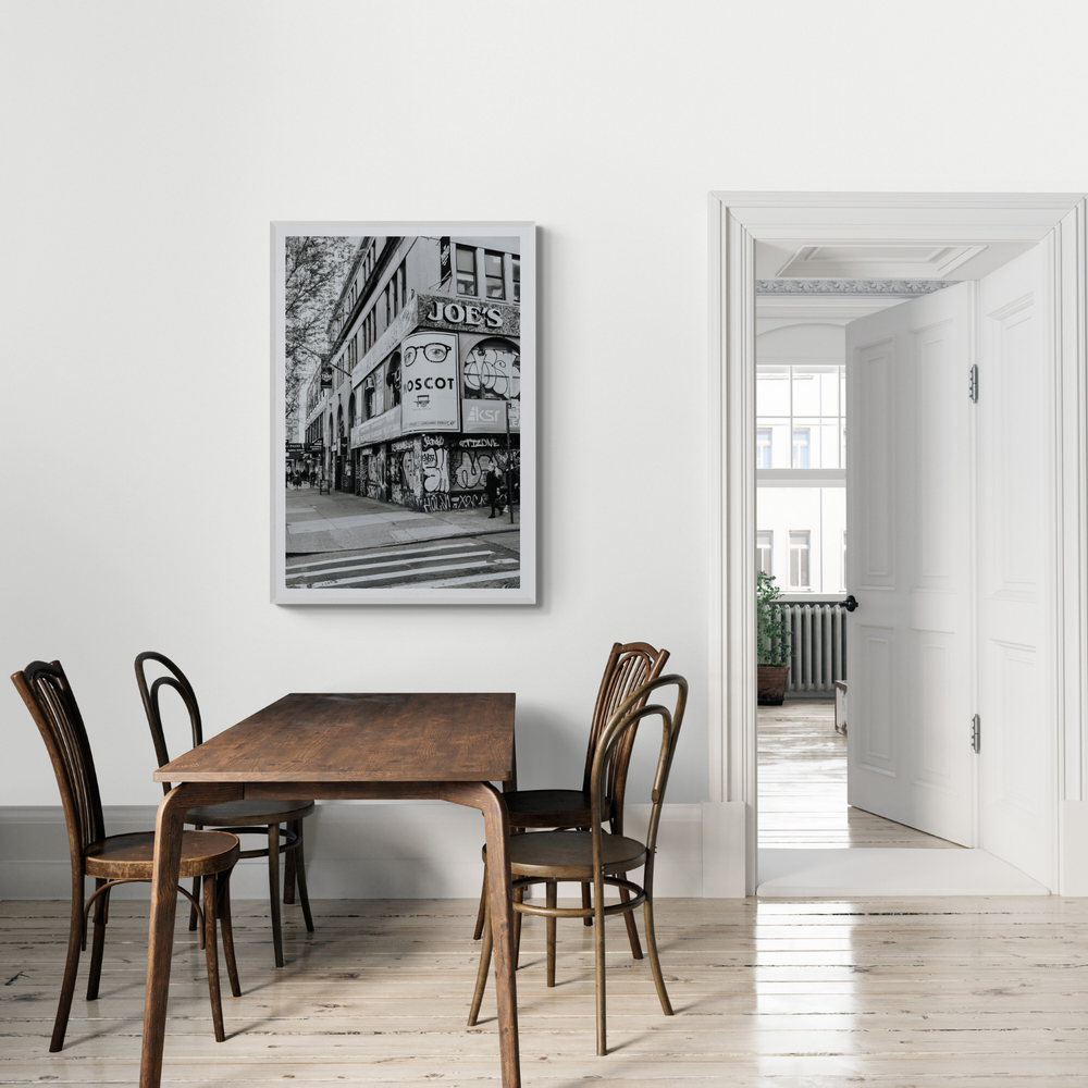 Lower East Side Murals New York NYC Black & White wall art framed print styled in a room view 3