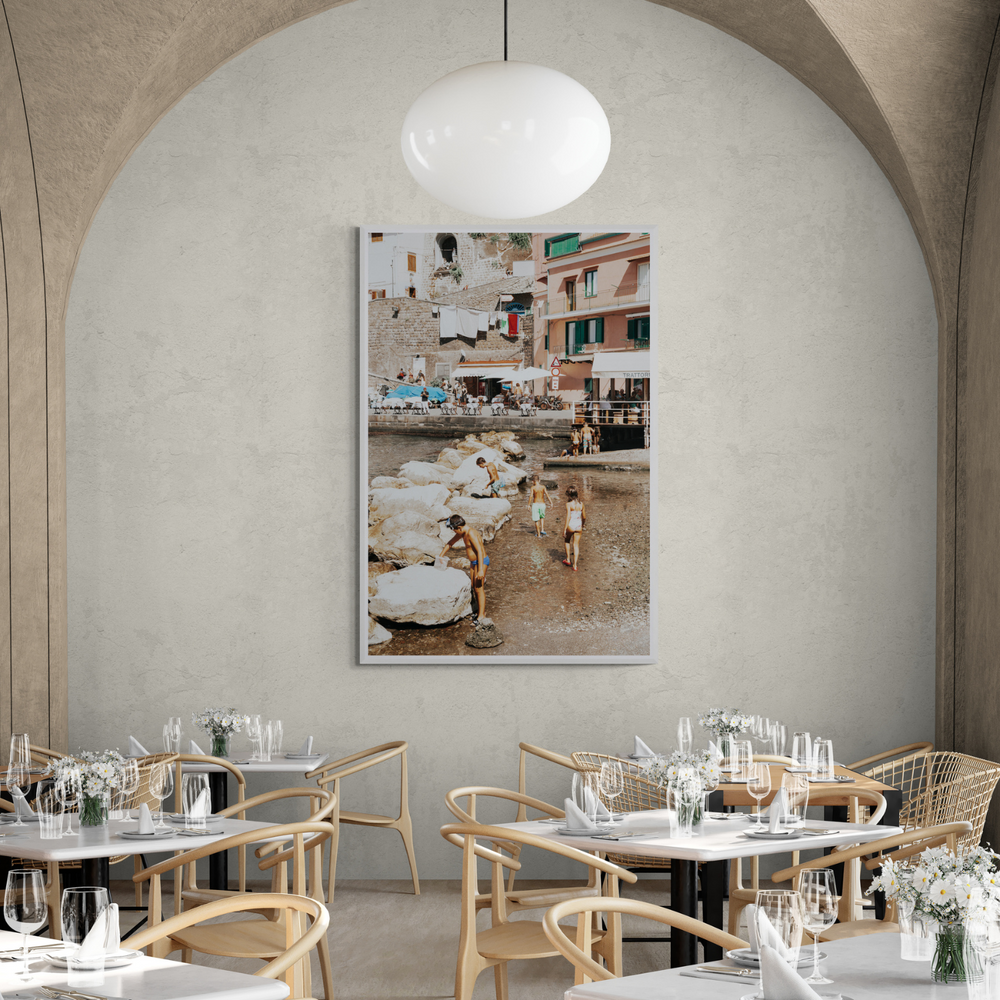 The Beachcombers Sorrento beach coastal wall art framed print styled in a room
