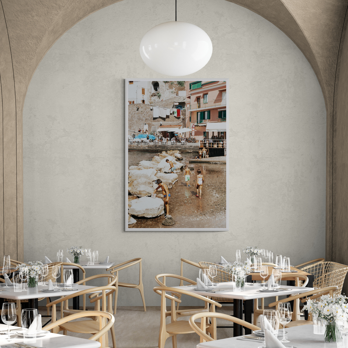 The Beachcombers Sorrento beach coastal wall art framed print styled in a room