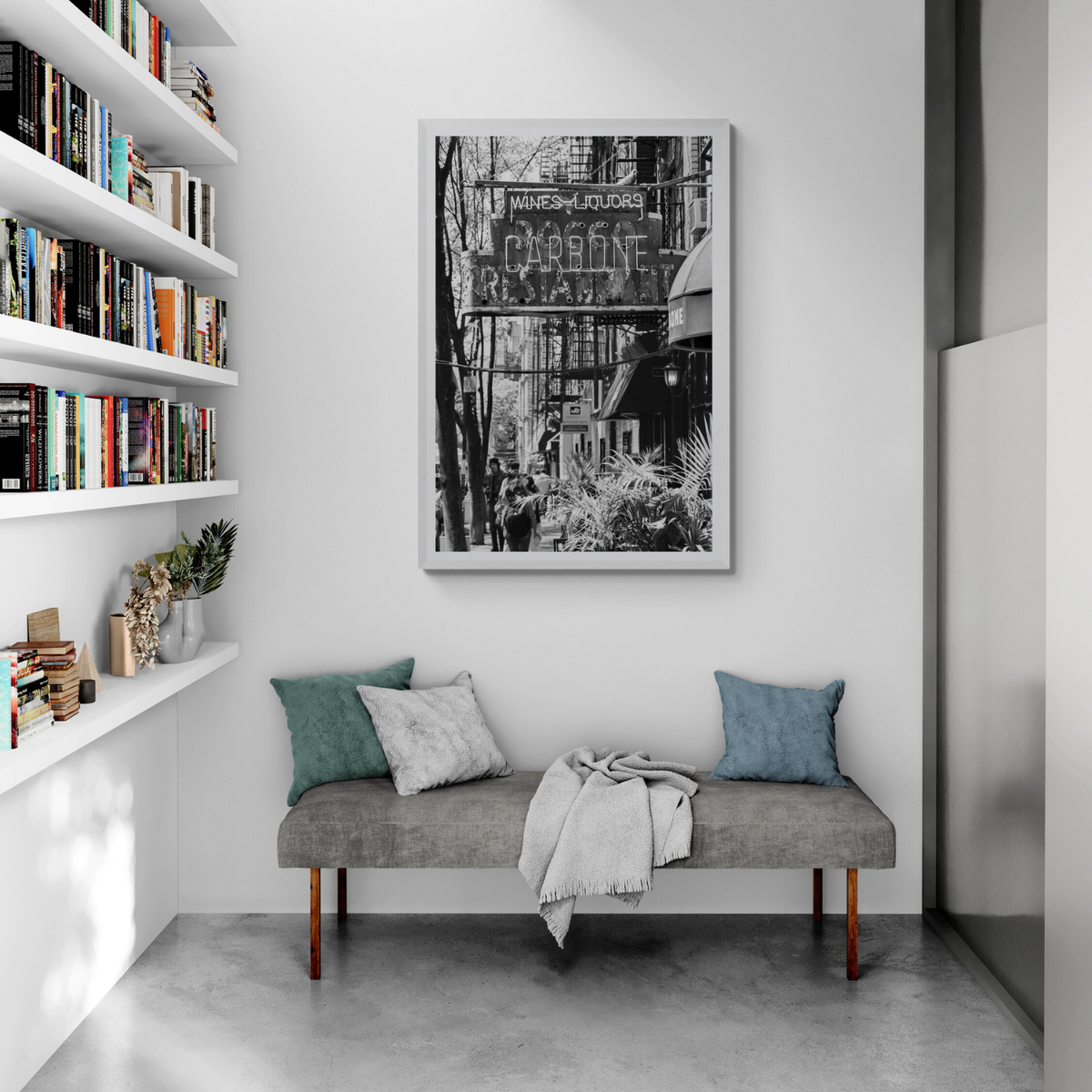 Paparazzi To Pasta New York NYC Black & White wall art framed print styled in a room
