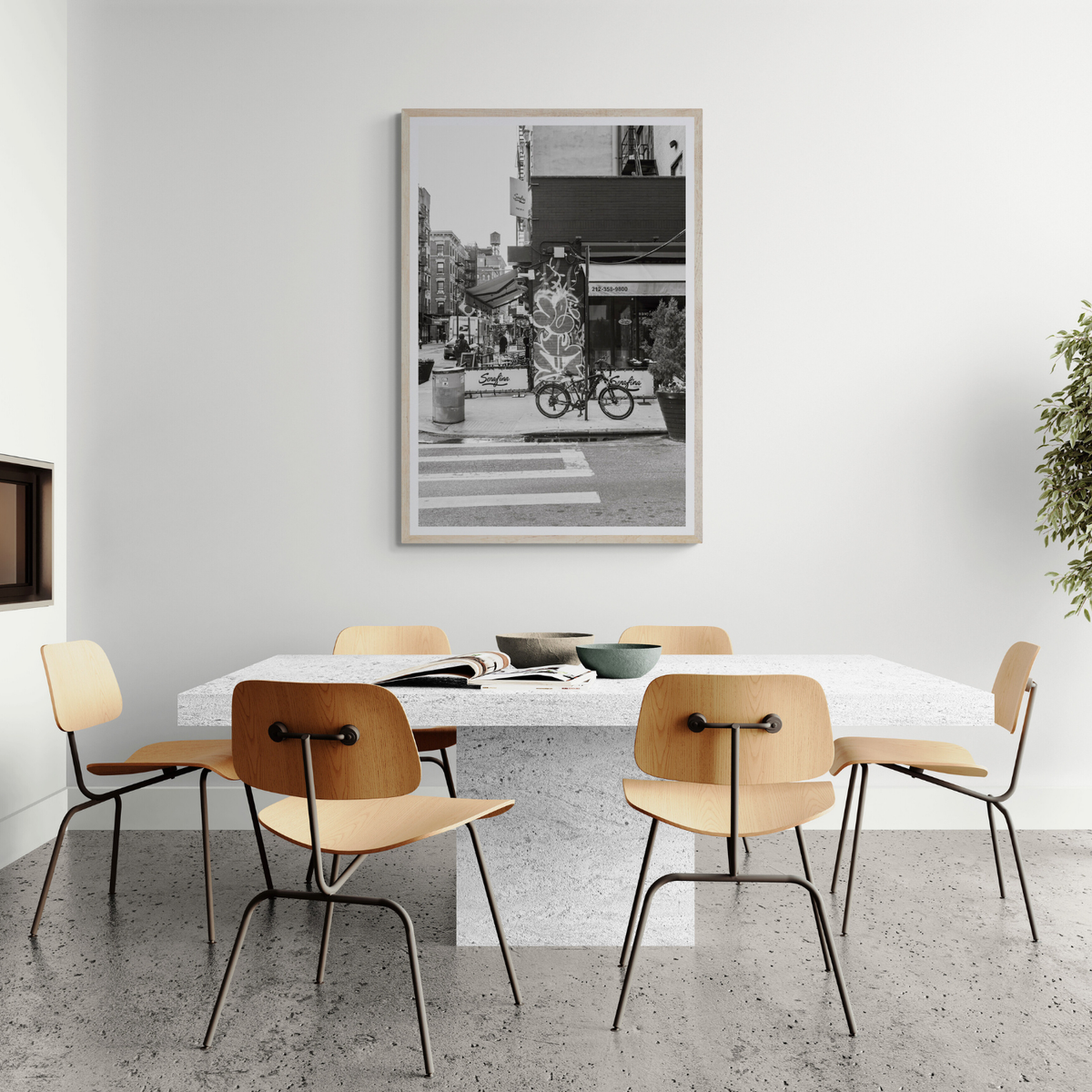 Cafe Canvas New York NYC Black & White wall art framed print styled in a room view 3
