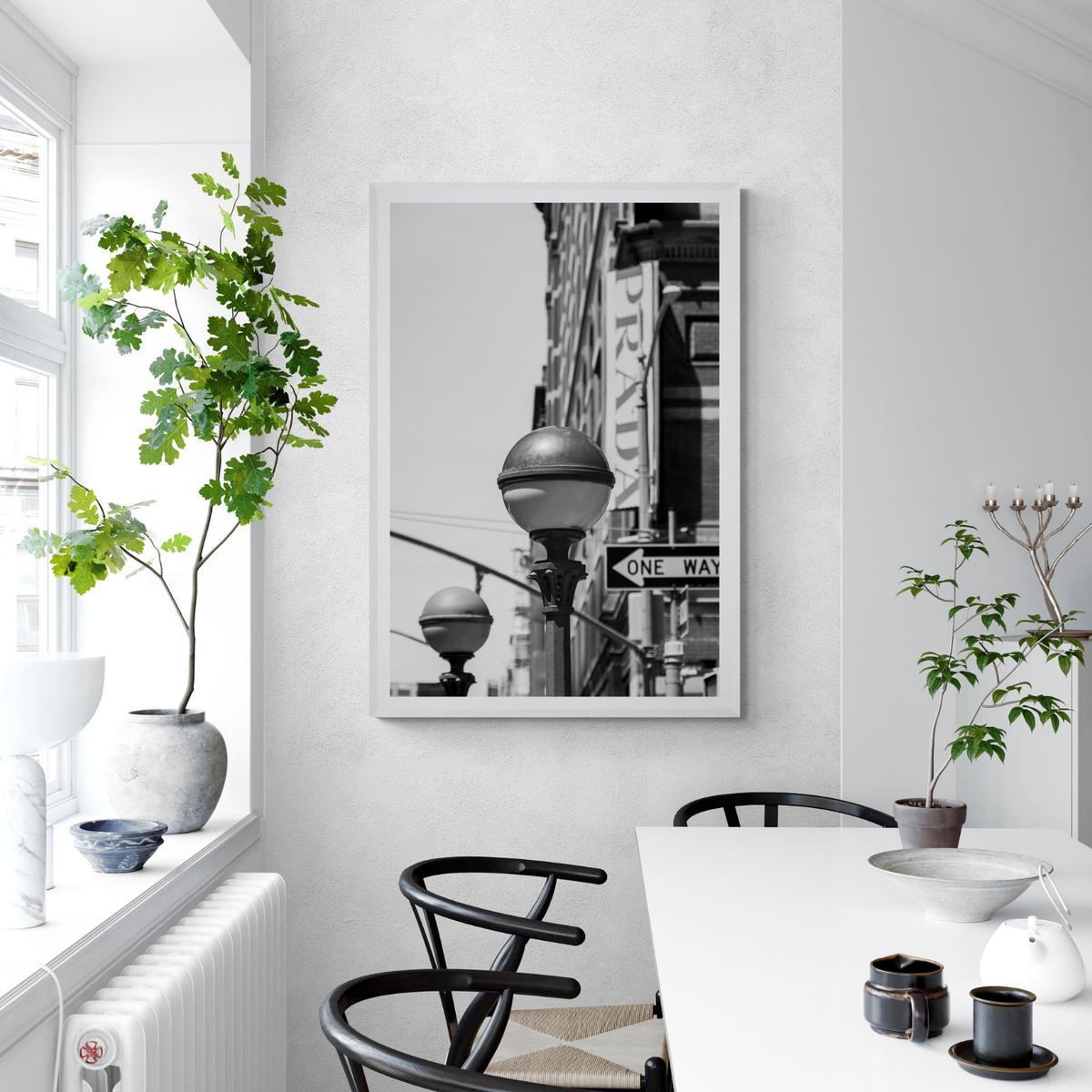 Subway Style New York NYC Black & White wall art framed print styled in a room view 3