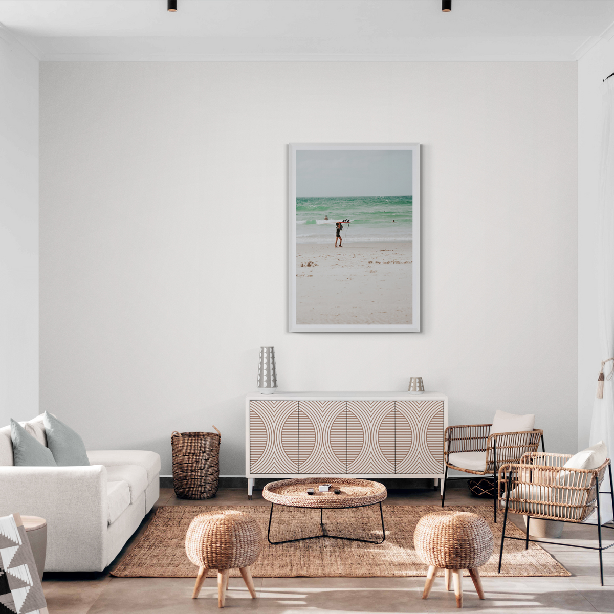 Grommet Byron Bay Surf coastal wall art framed print styled in a room