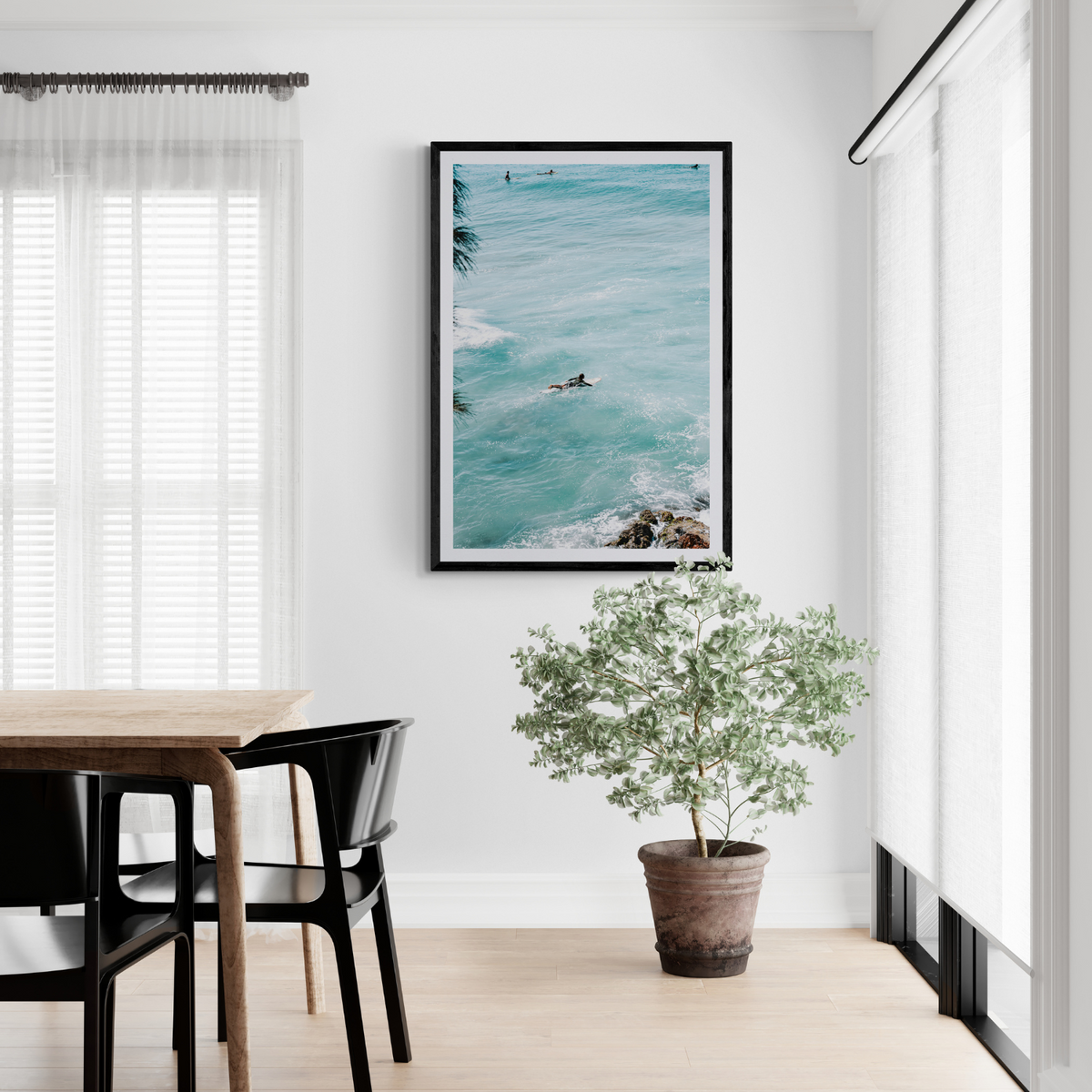 Blue Crush Byron Bay Surf coastal wall art framed print styled in a room view 3