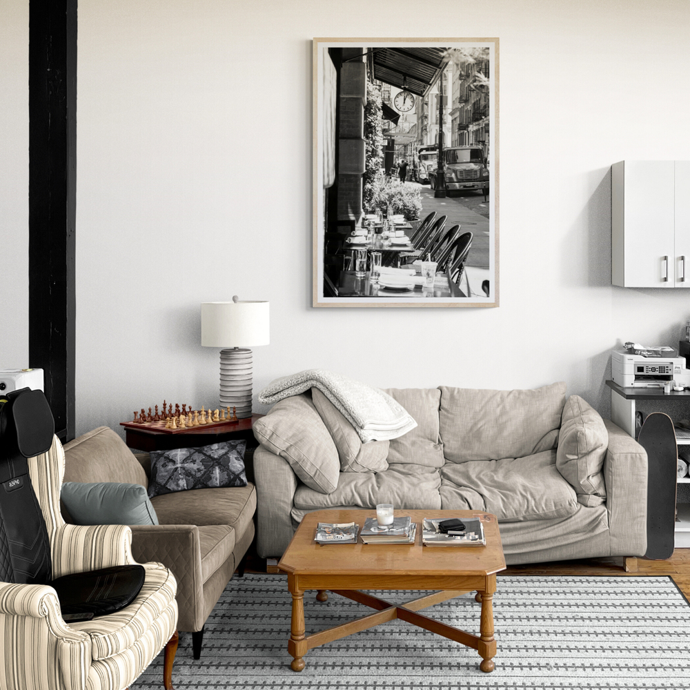Mercer Street New York NYC Black & White wall art framed print styled in a room view 3