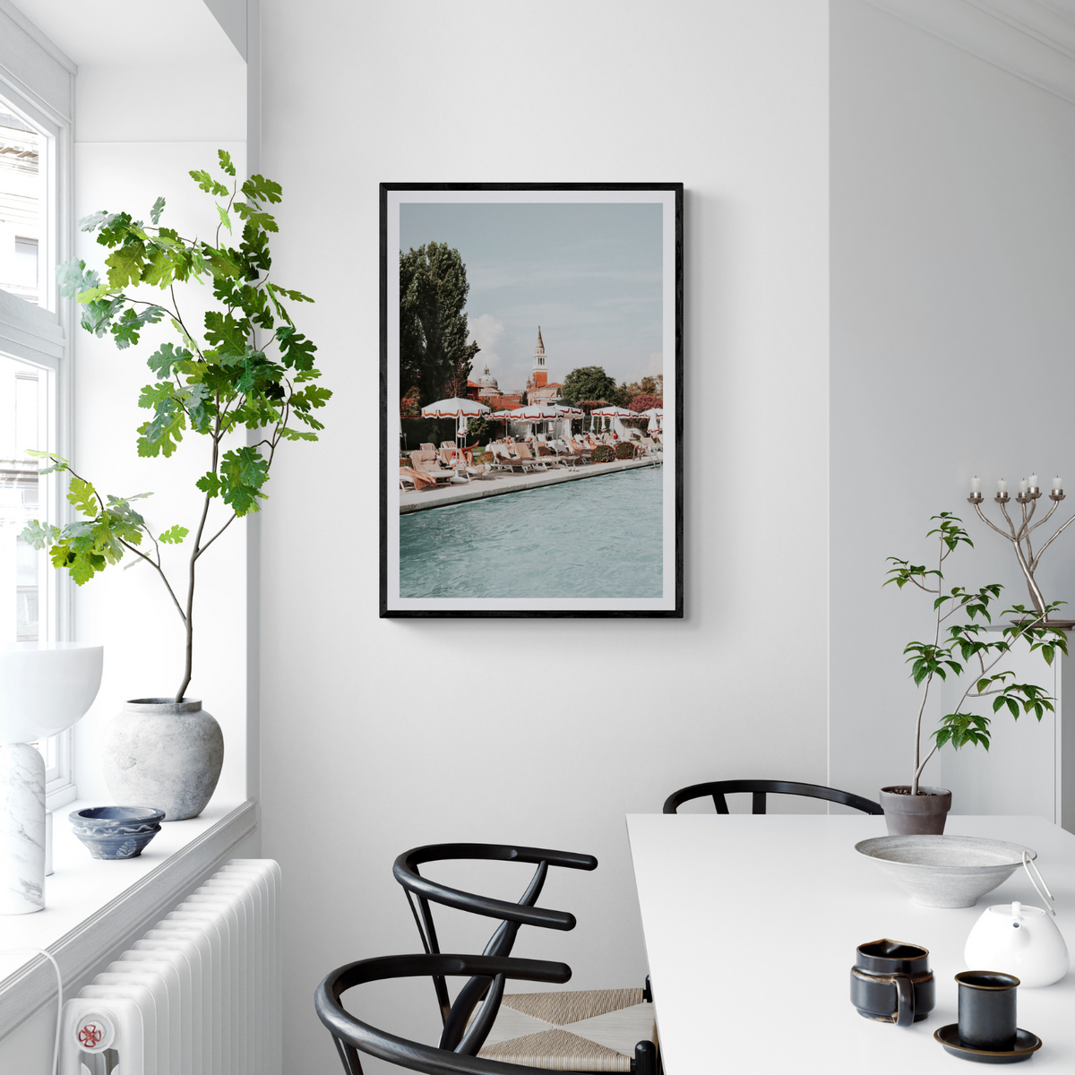 Poolside Perch Venice Italian wall art framed print styled in a room view 2