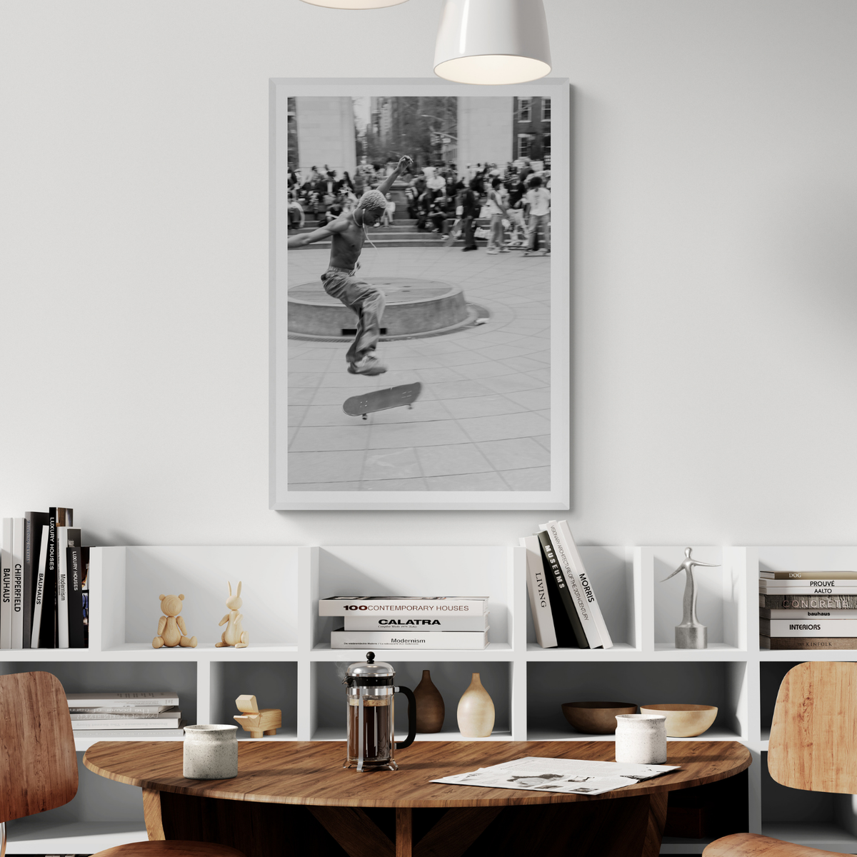 Airborne Rhythms New York NYC Black & White wall art framed print styled in a room view 3