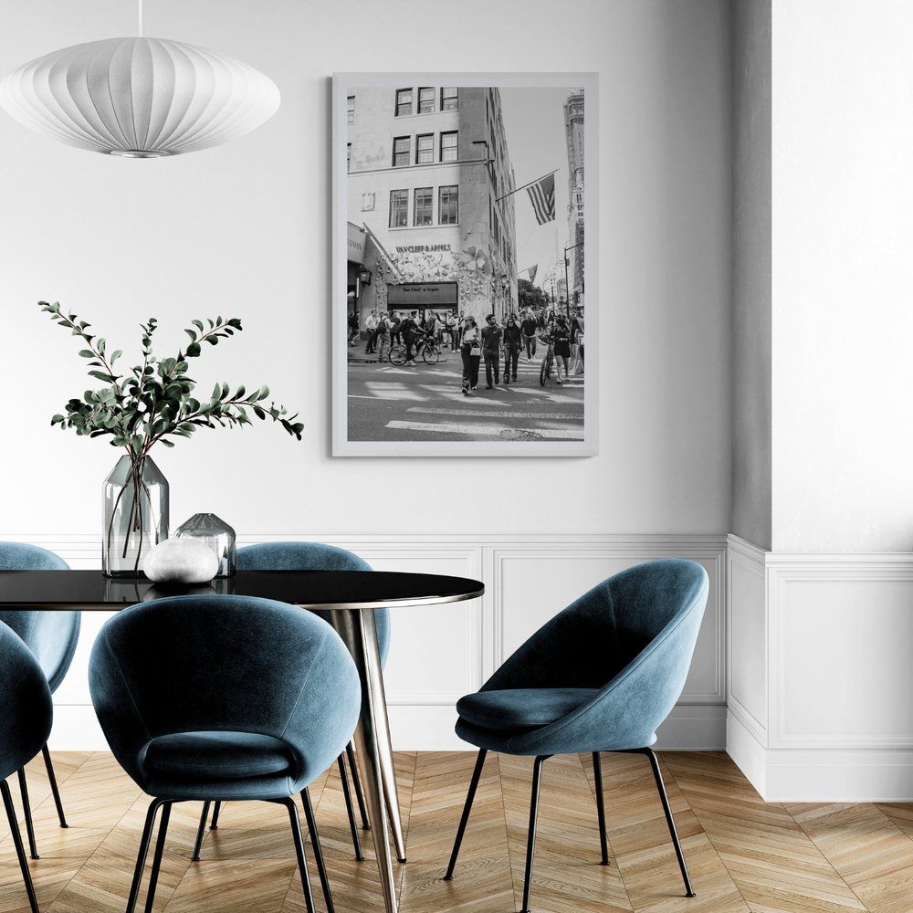 Sidewalk Shuffle New York NYC Black & White wall art framed print styled in a room view 3