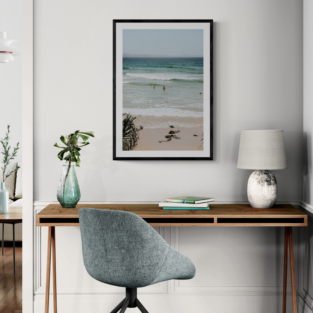Lets Go Trippin' Byron Bay Surf coastal wall art framed print styled in a room view 2