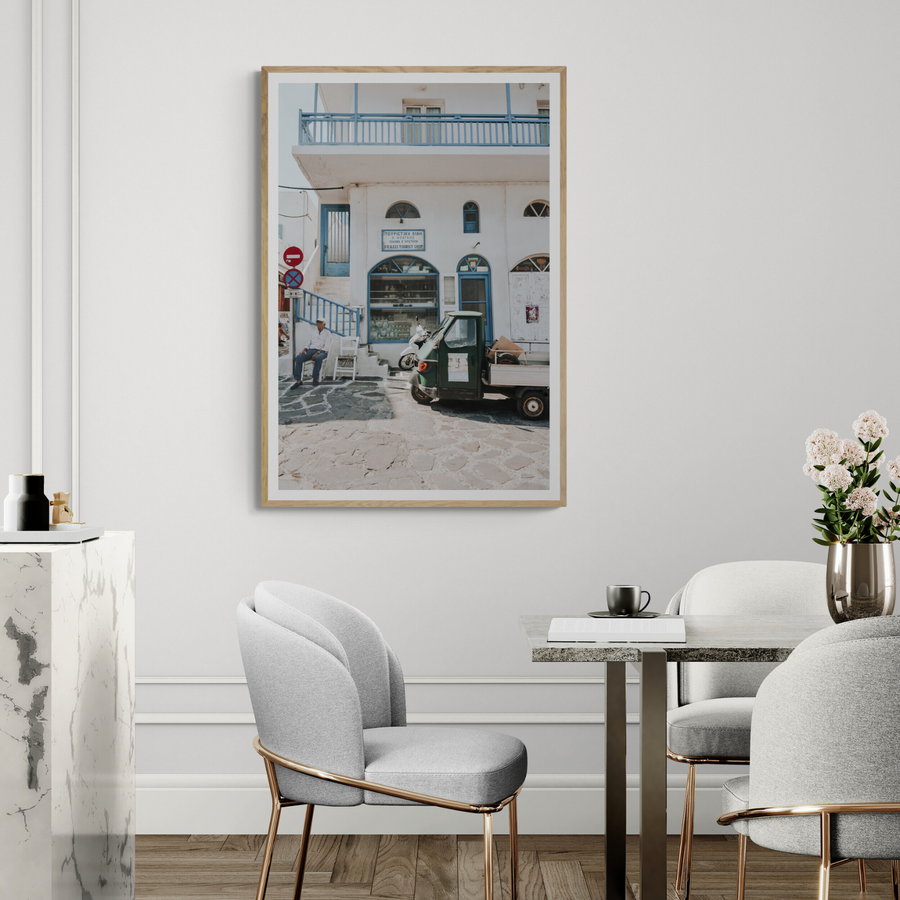 The Mykonian Repose Greek island Greece wall art framed print styled in a room