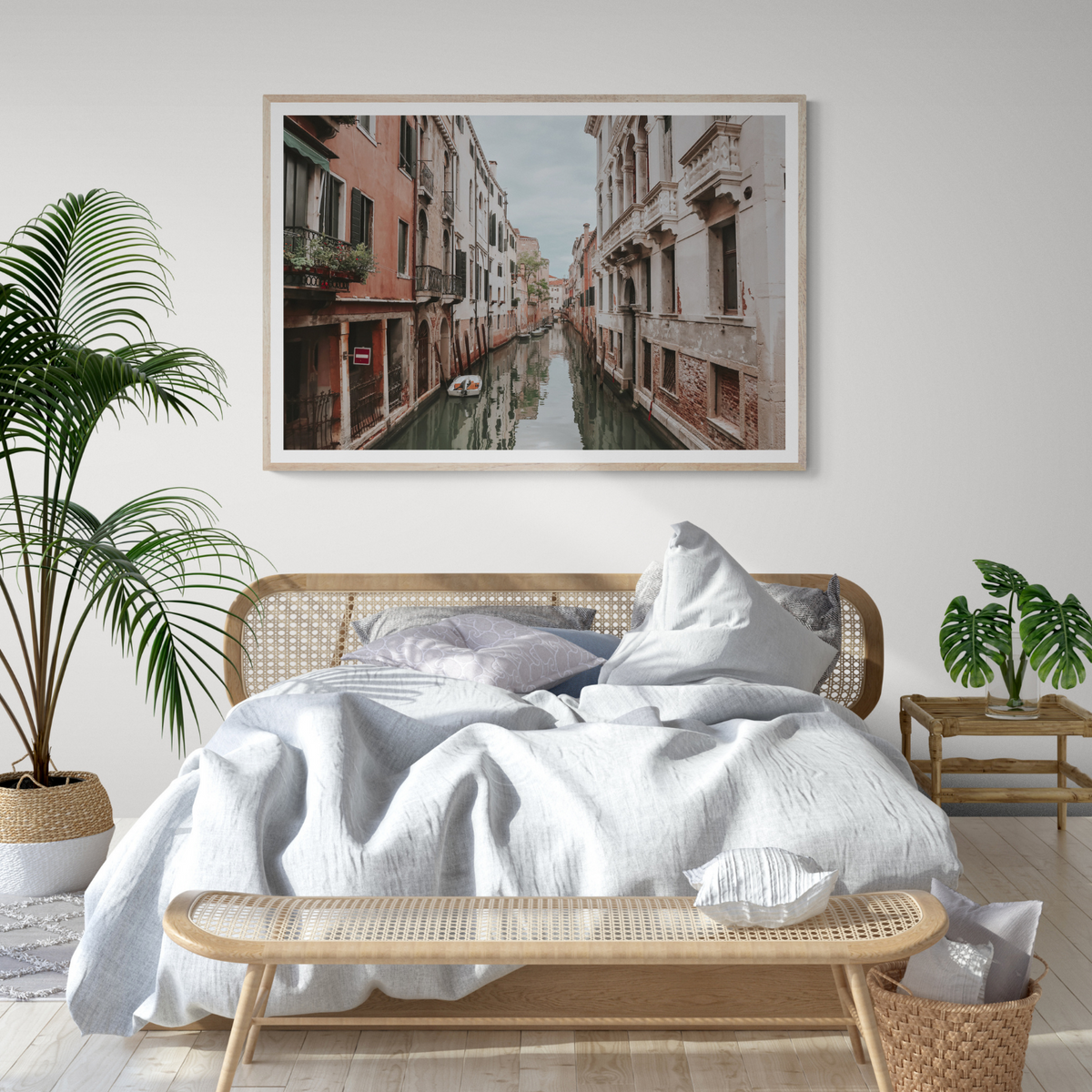 The Floating City Venice Canal Italian decor wall art framed print styled in a room view 2