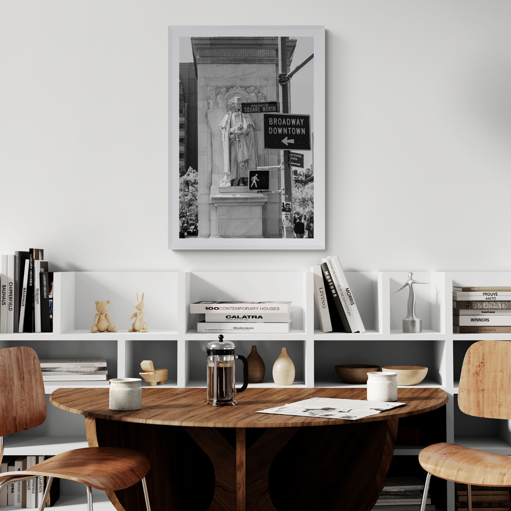 Silent Sentinels New York NYC Black & White wall art framed print styled in a room view 3