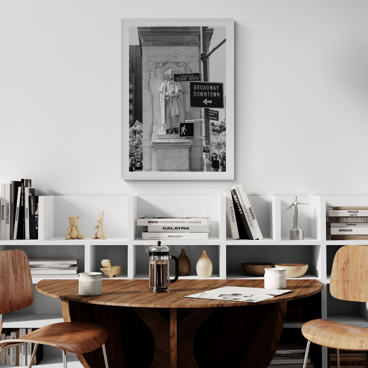 Silent Sentinels New York NYC Black & White wall art framed print styled in a room view 3