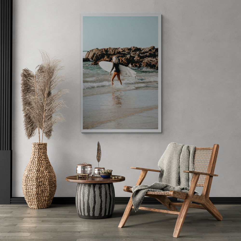 Bethany Byron Bay Surf coastal decor wall art framed print styled in a room view 3