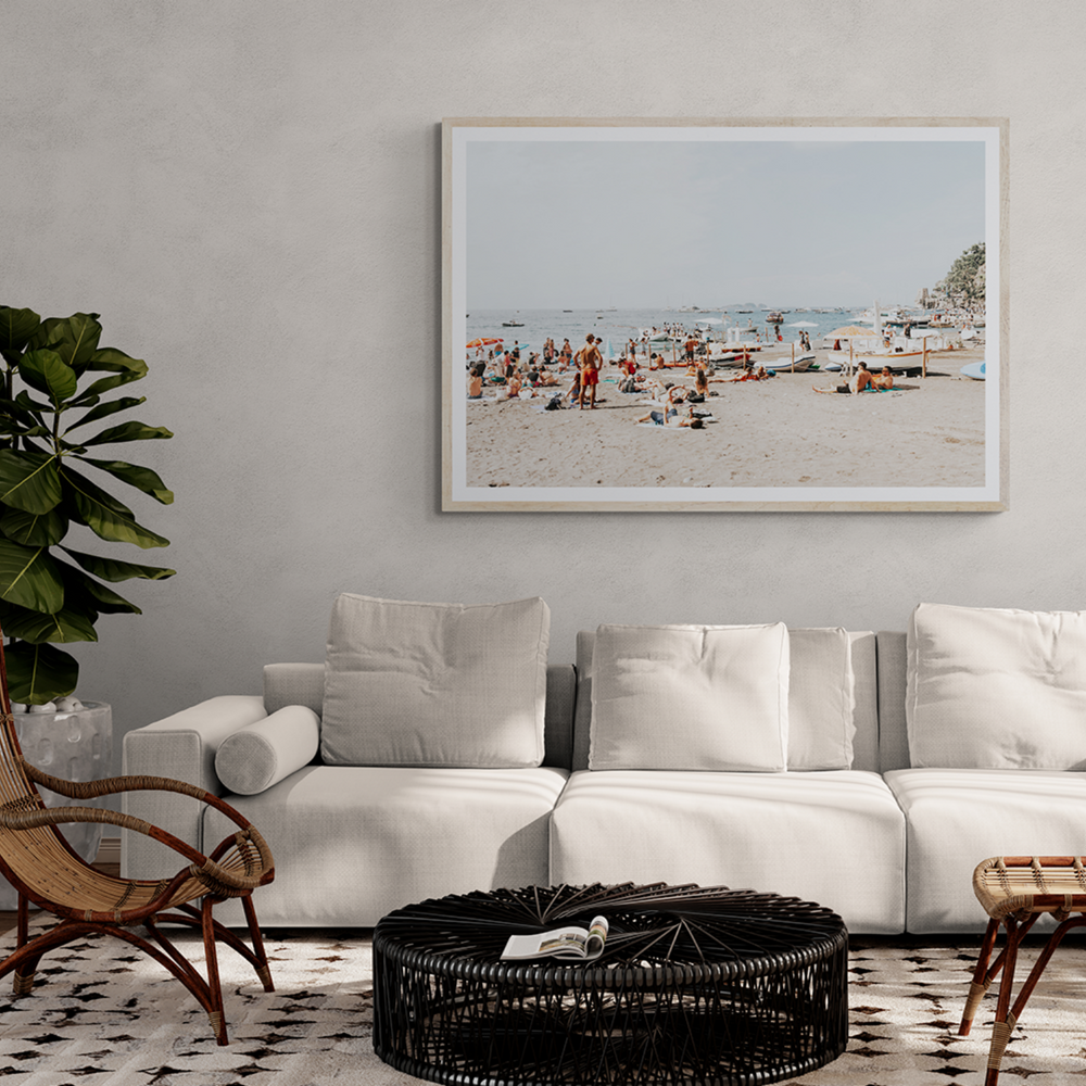 Beachy Vibes Positano wall art framed print styled in a room view 2