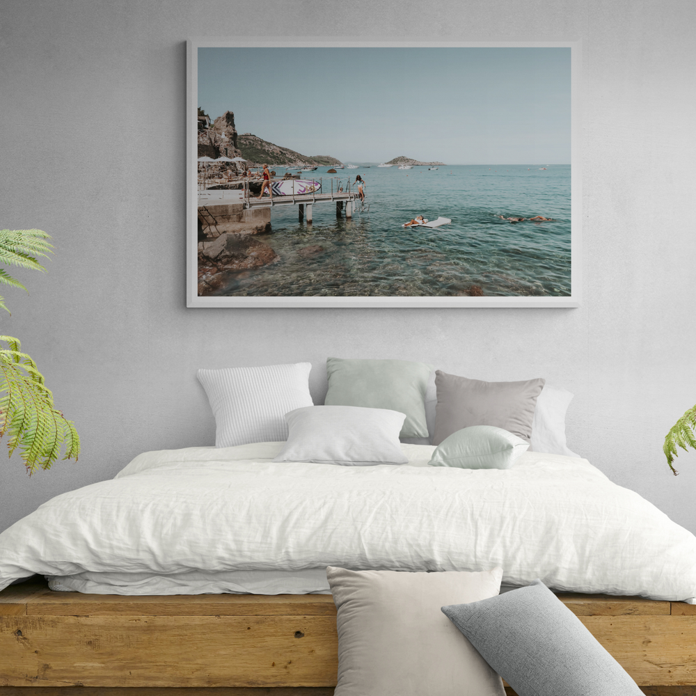 Retro Glamour Tuscany coastal Italian wall art framed print styled in a room view 3