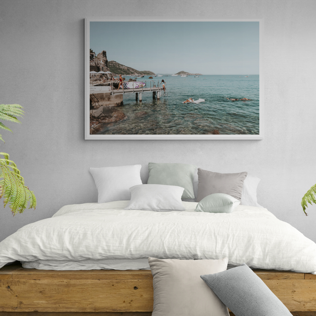 Retro Glamour Tuscany coastal Italian wall art framed print styled in a room view 3