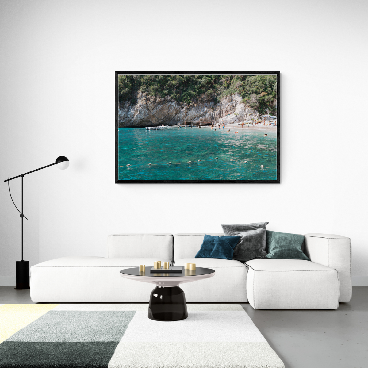 Azure Abyss Nerano wall art framed print styled in a room