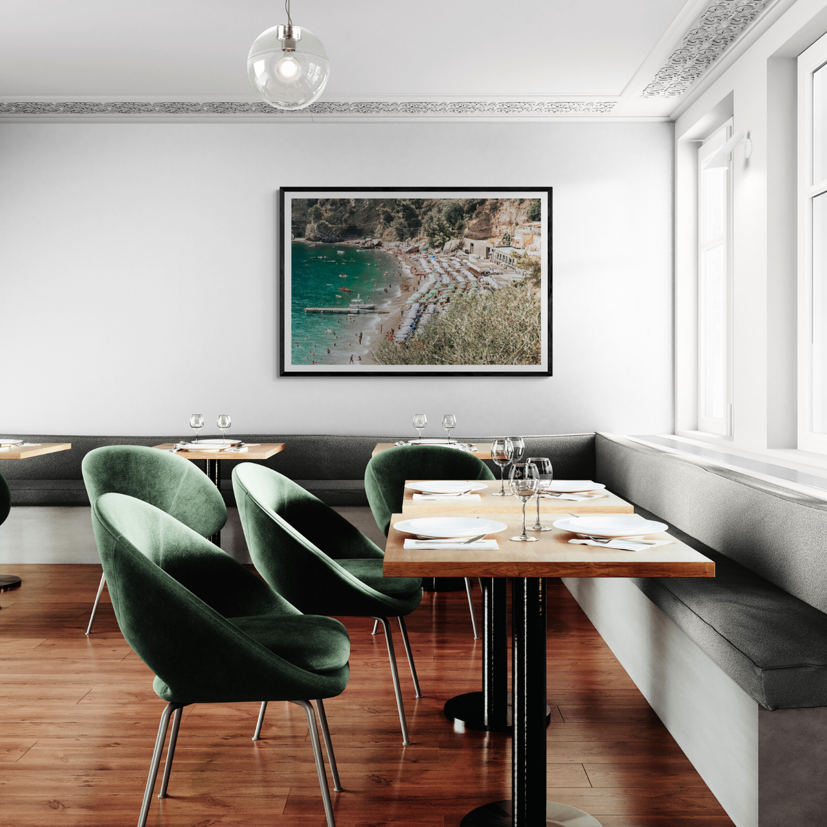 Fornillo Beach Positano decor wall art framed print styled in a room view 3