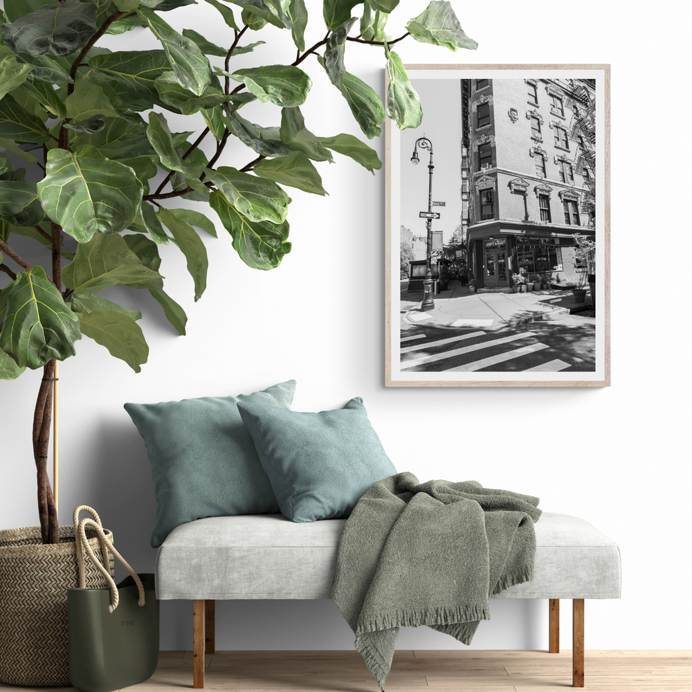 Parisian On Perry New York NYC Black & White wall art framed print styled in a room view 3