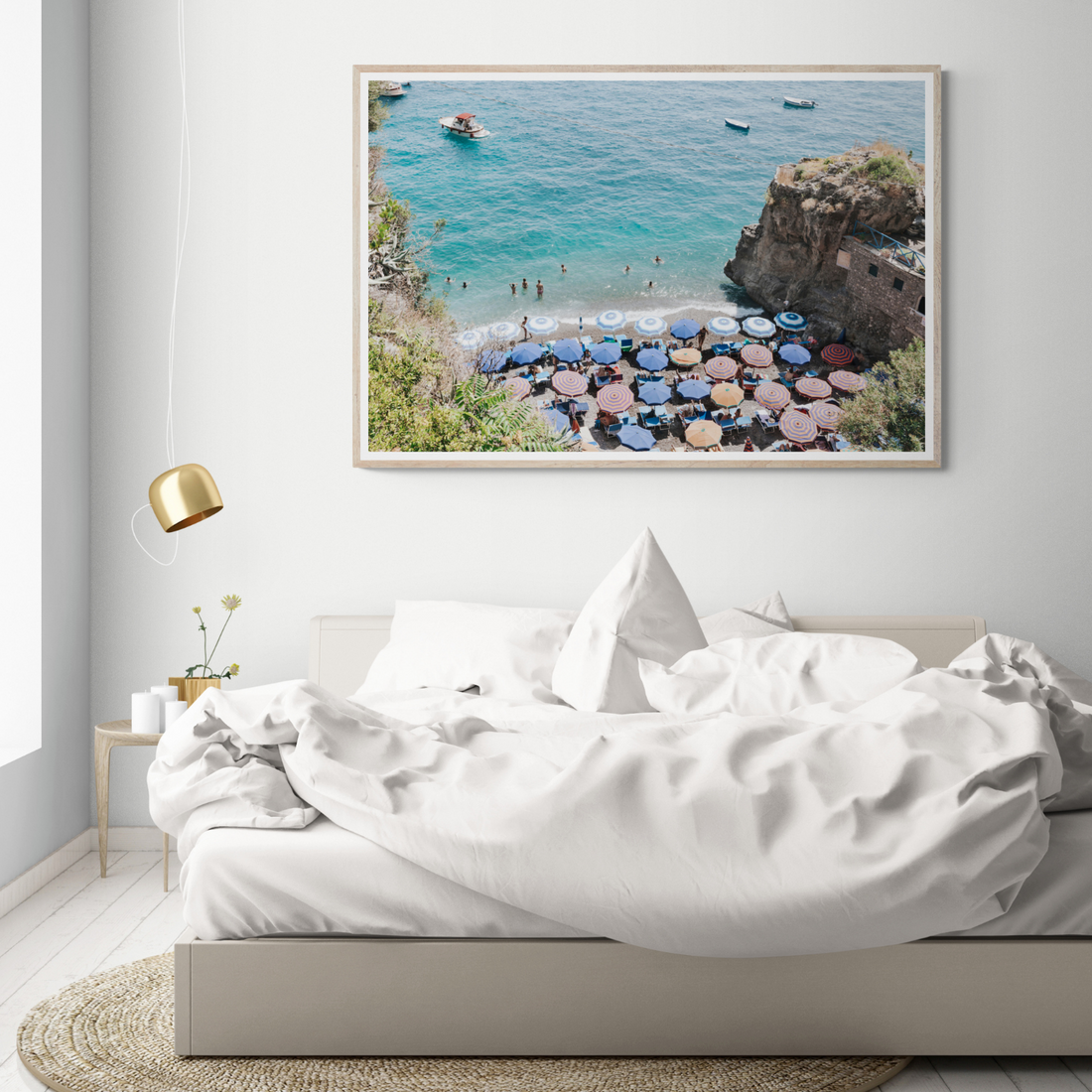 The Cove Positano coastal wall art framed print styled in a room view 3