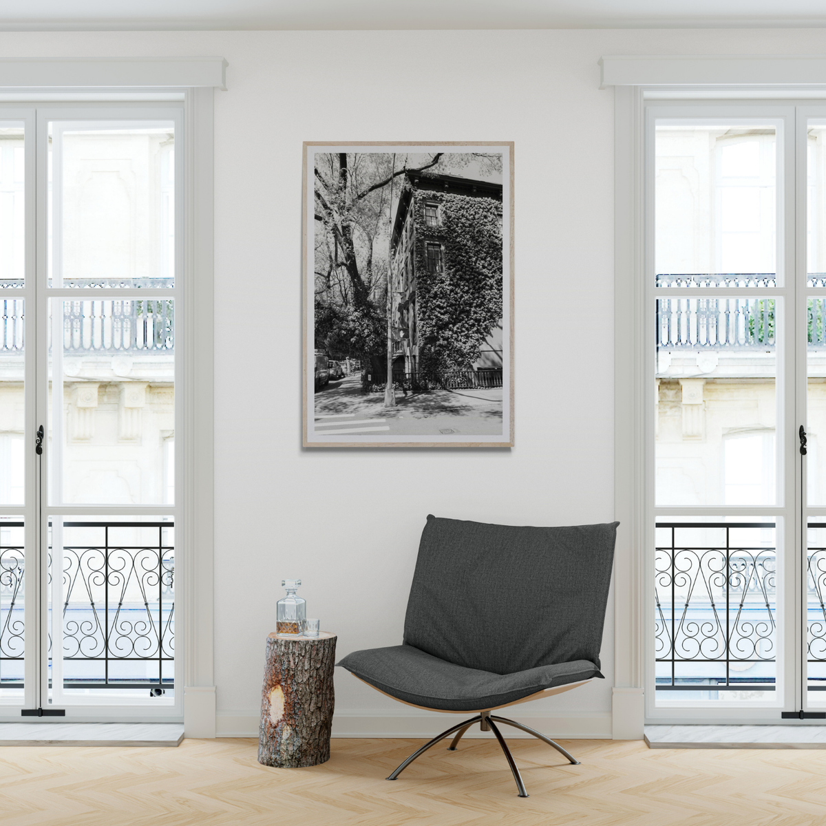 Vertical Garden New York NYC Black & White wall art framed print styled in a room view 3