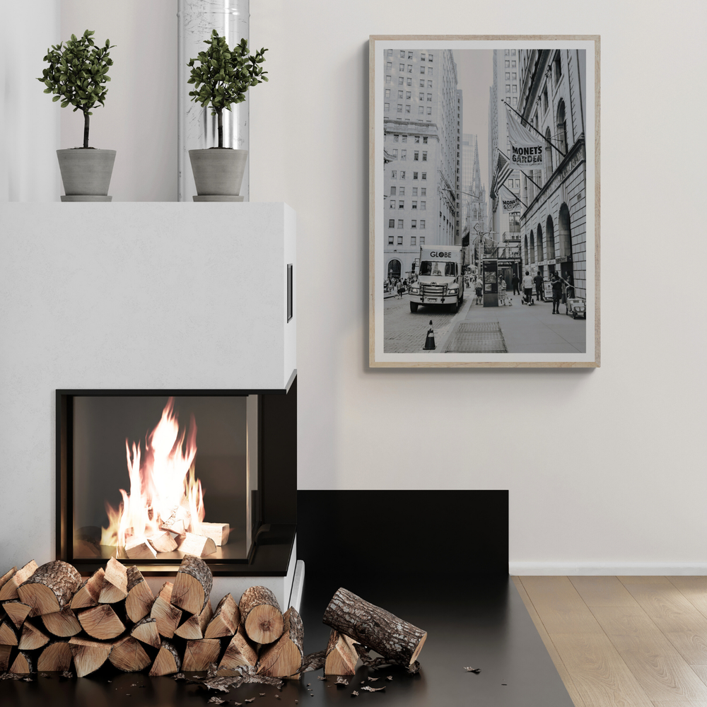 Metropolitan Monotone New York NYC Black & White wall art framed print styled in a room view 3