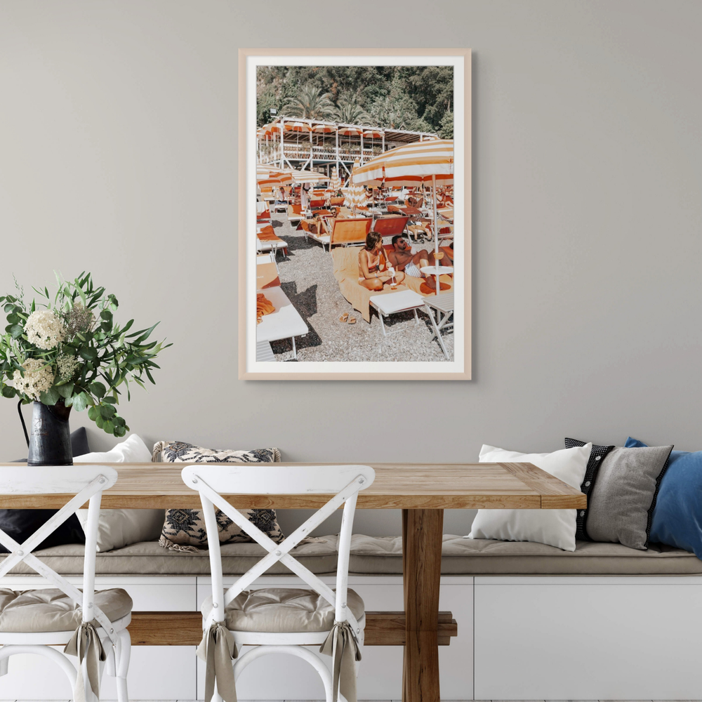 Lounging In Lido Positano wall art framed print styled in a room view 3