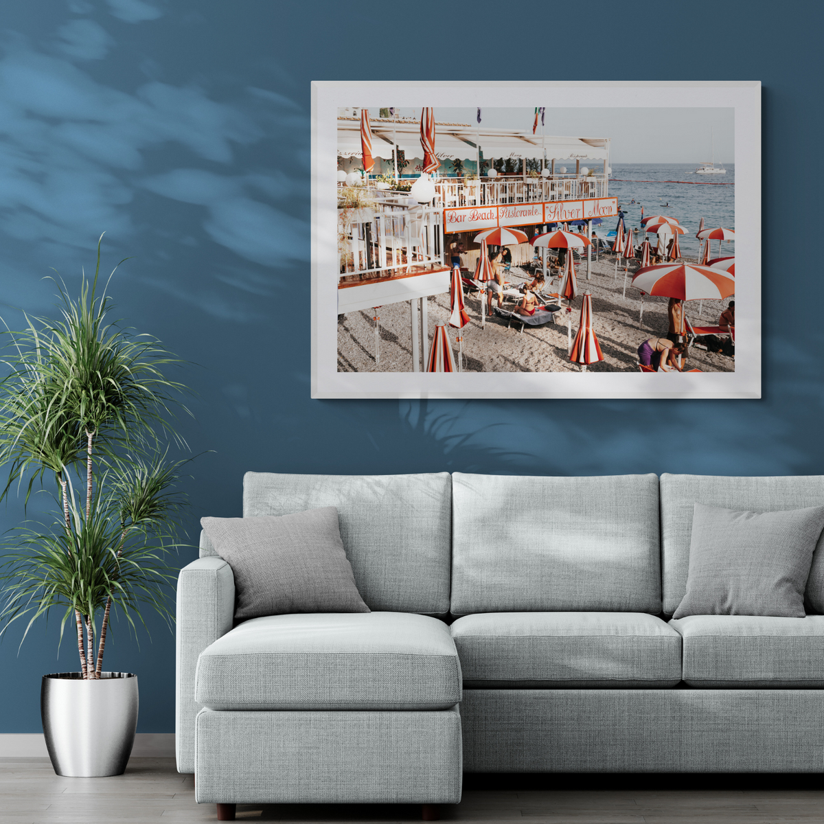 Silver Moon Amalfi Mediterranean wall art framed print styled in a room view 3