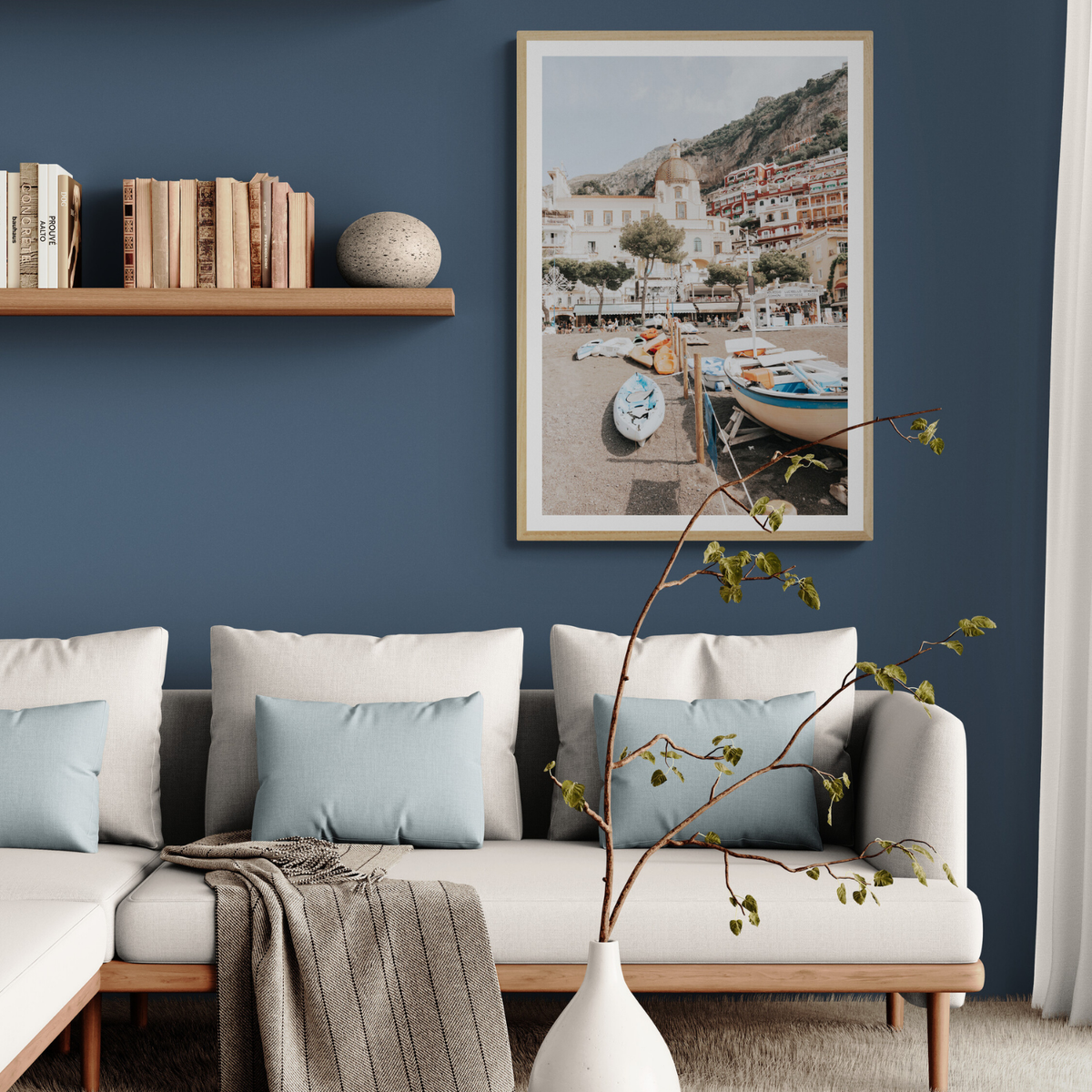 Seaside Hues Positano wall art framed print styled in a room view 3