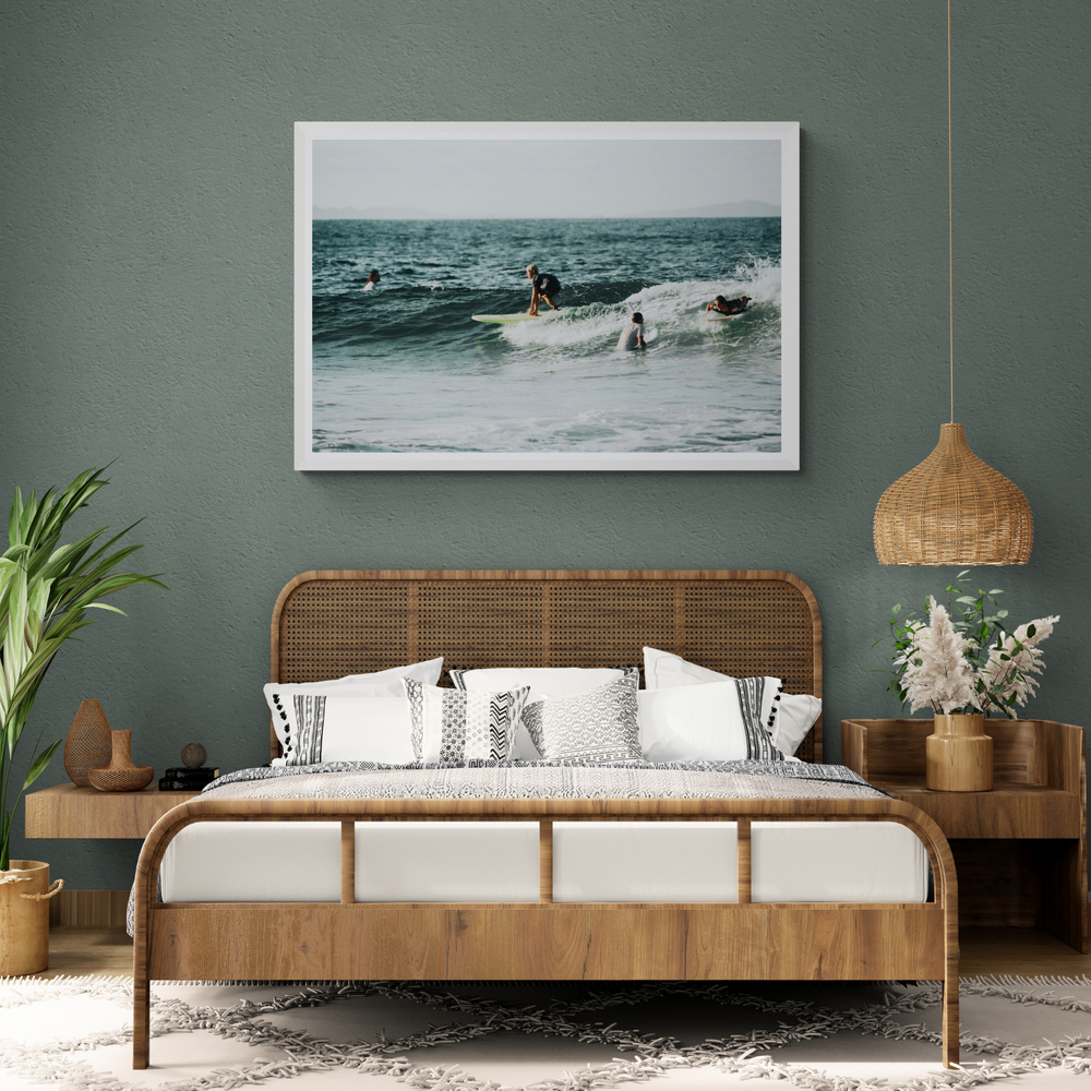The Boys of Summer Byron Bay Surf coastal wall art framed print styled in a room view 3
