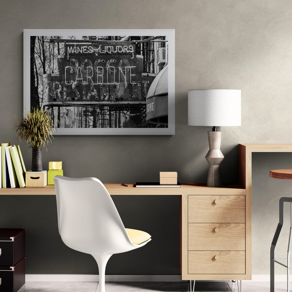 Thompson Street framed wall art print styled in a home office interior