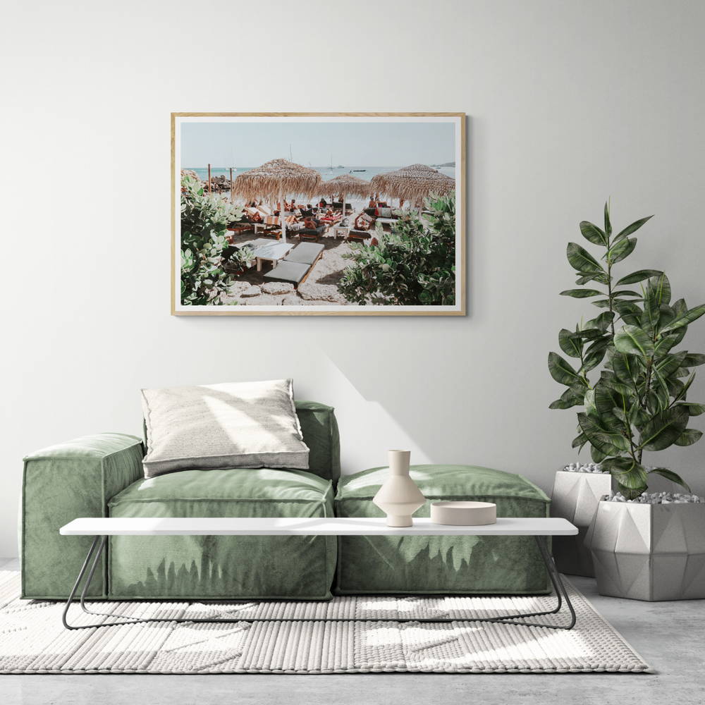 Greek Haven Mykonos Greek island coastal wall art framed print styled in a room view 2