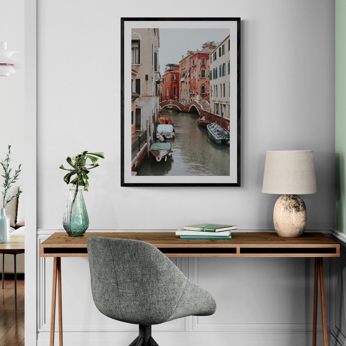 City of Water Venice Italian Mediterranean decor wall art framed print styled in a room