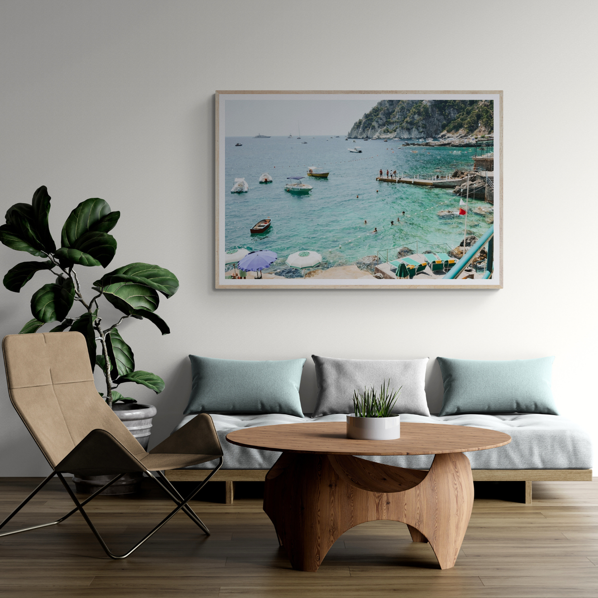 Delizia Pomeridiana Capri coastal wall art framed print styled in a room