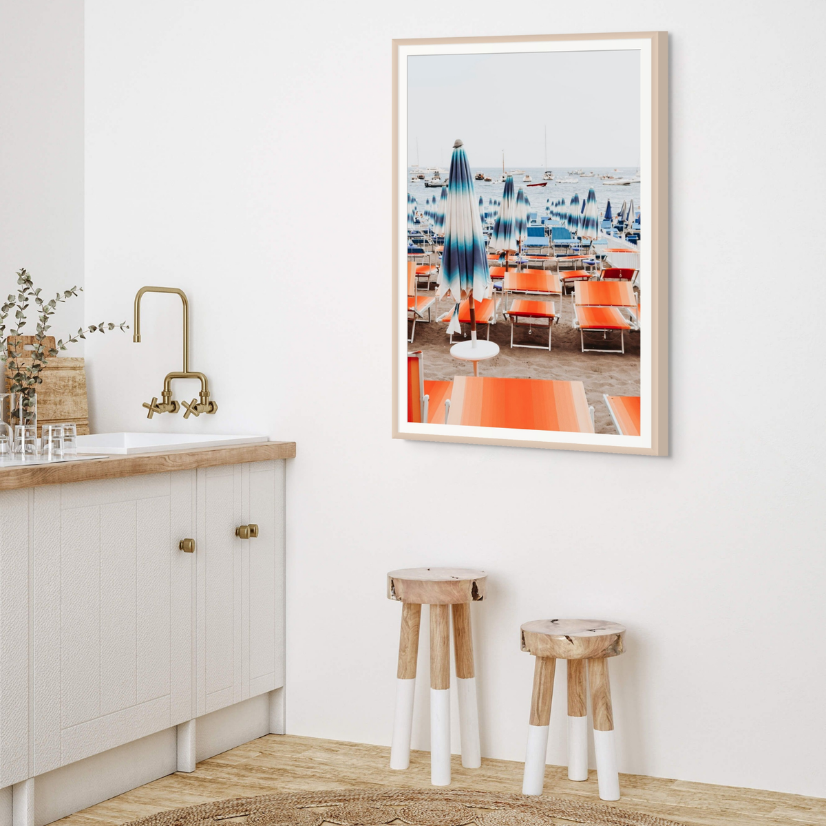 Orange Crush framed wall art print styled in a kitchen interior